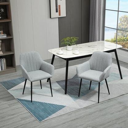 HOMCOM Dining Chairs Upholstered Linen Fabric Accent Chairs with Metal Legs, Set of 2, Light Grey 