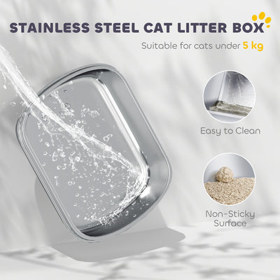 PawHut Large Stainless Steel Litter Box, Enclosed Metal Cat Litter Tray with Scoop, Deodoriser Bag, Front-Entry and Top-Exit 