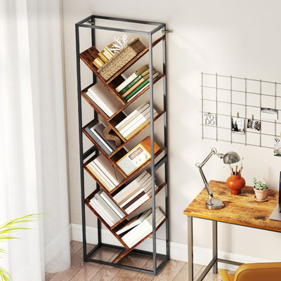 HOMCOM 10 Shelf Industrial-Style Bookshelf - Black/Brown 