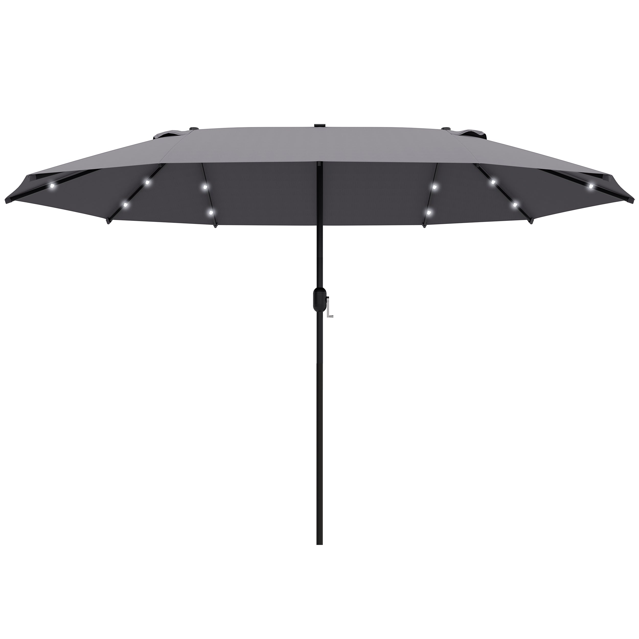 Outsunny 4.4m Double-Sided Sun Umbrella Patio Parasol LED Solar Lights Dark Grey 