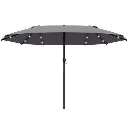 Outsunny 4.4m Double-Sided Sun Umbrella Patio Parasol LED Solar Lights Dark Grey 