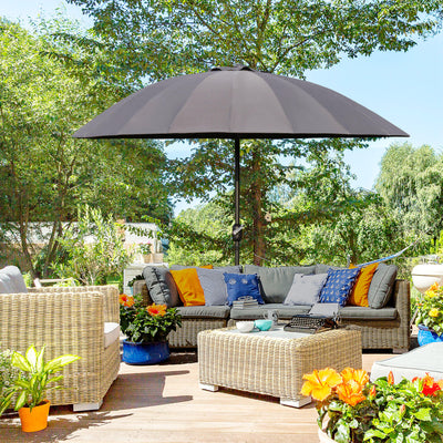 Outsunny 2.5m Shanghai Garden Parasol Umbrella with Crank & Tilt, Adjustable Outdoor Sun Shade, Grey 