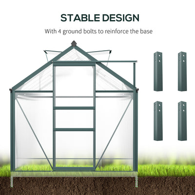 Outsunny 6 x 10ft Polycarbonate Greenhouse, Large Walk-In Green House with Slide Door and Window, Garden Plants Grow House with Aluminium Frame and Foundation, Dark Green 