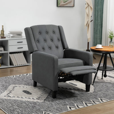 HOMCOM Wingback Recliner Chair for Home Theater, Button Tufted Microfibre Cloth Reclining Armchair with Leg Rest, Deep Grey 