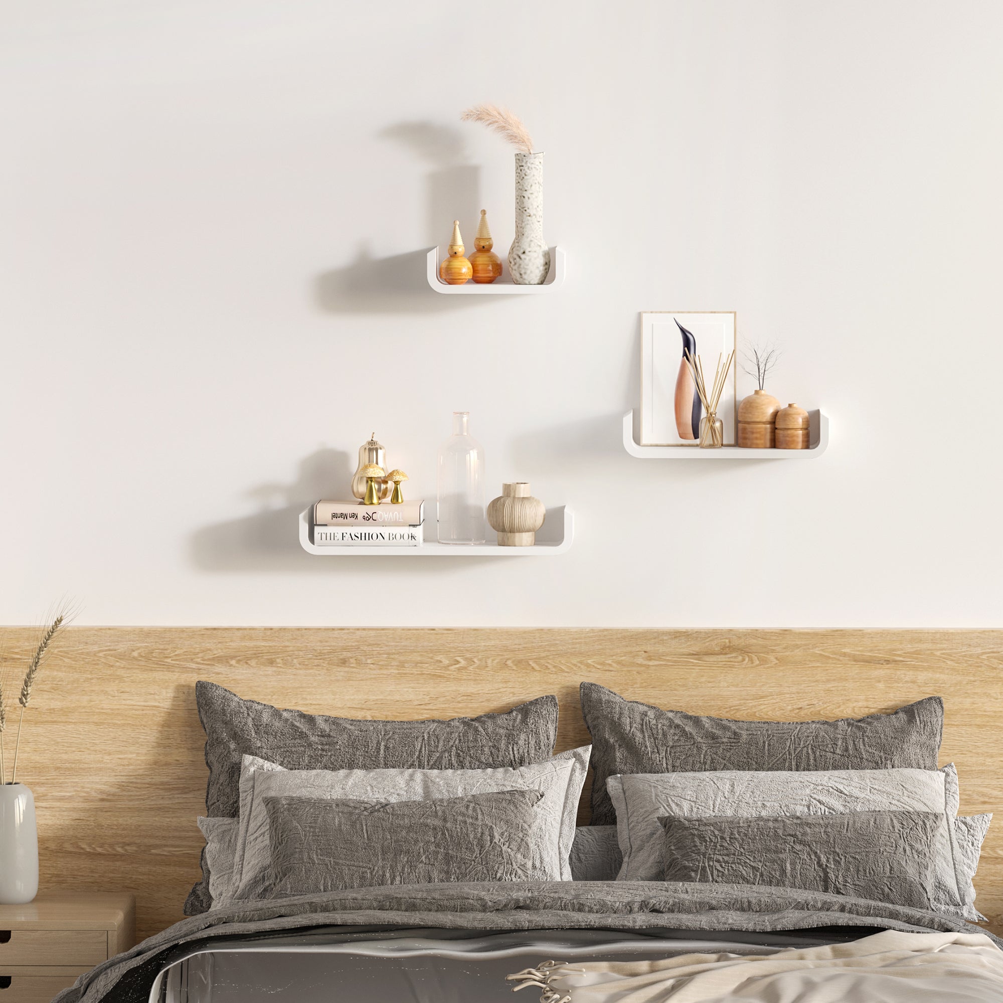 HOMCOM Floating Shelves, Set of 3 Wall Shelf, Shelves for Wall Invisible Mounting, Bedroom Living Room, White 