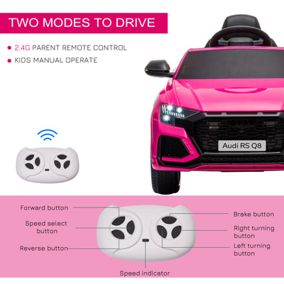 HOMCOM Audi RS Q8 6V Kids Electric Ride On Car Toy w/ Remote USB MP3 Bluetooth Pink 