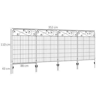 Outsunny Decorative Garden Fencing, 4PCs 43in x 11.5ft Outdoor Picket Fence Panels, Rustproof Metal Wire Landscape Flower Bed Border Edging Animal Barrier, Black 