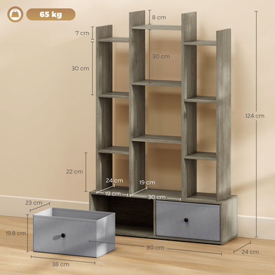 HOMCOM 12 Shelf Storage Unit, with Drawers - Graphite Wood Effect 