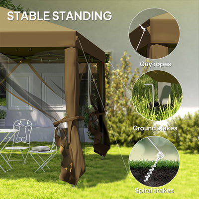 Outsunny 3 x 3\'c2\'a0m Pop Up Gazebo, 420D Garden Tent Canopy with Removable Mesh Sidewall Netting, Carry Bag for Garden Patio Outdoor, Khaki 