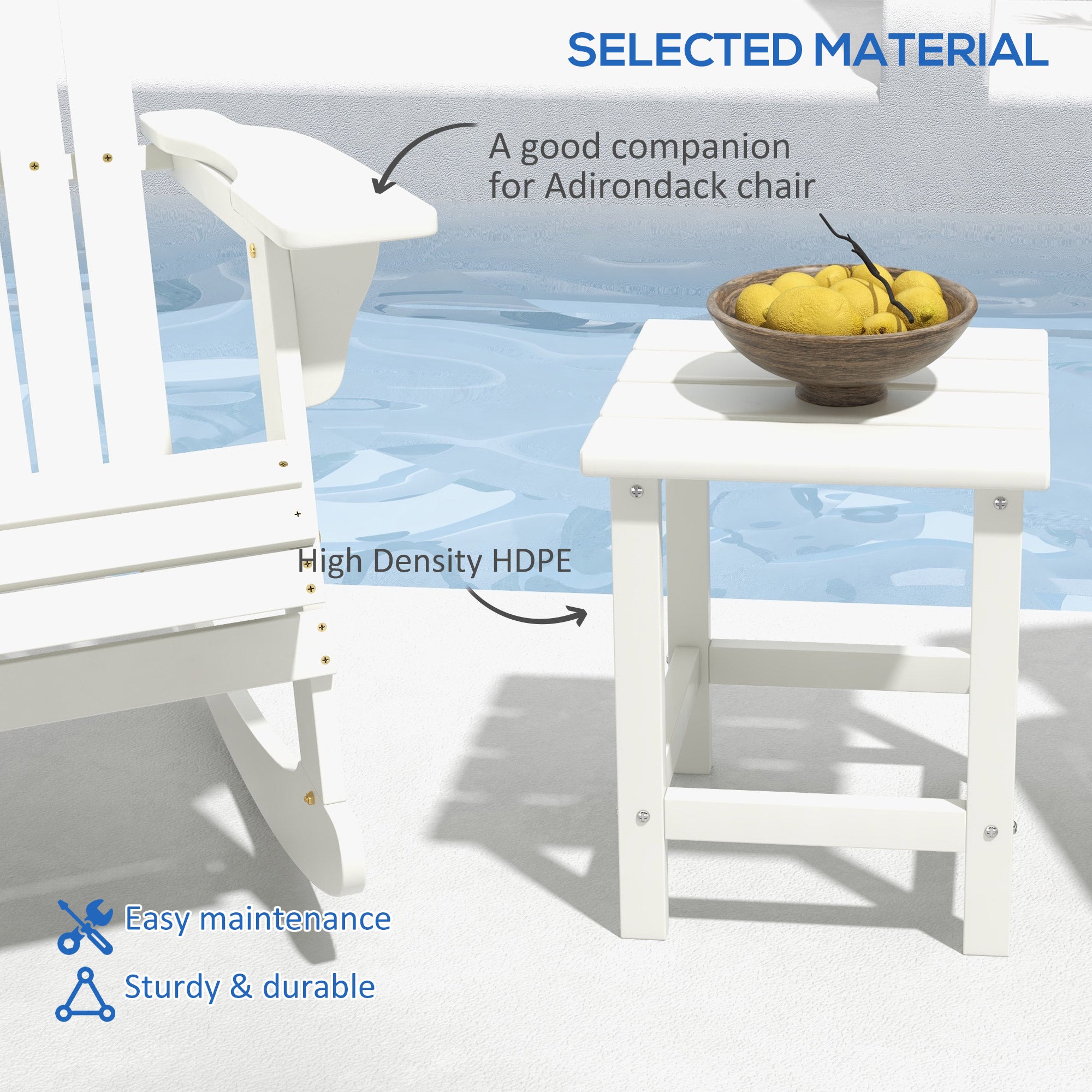 Outsunny Square Coffee Table, HDPE Tabletop and Frame for Porch, Garden, Side Table, 38 x 38 x 46 cm, White 