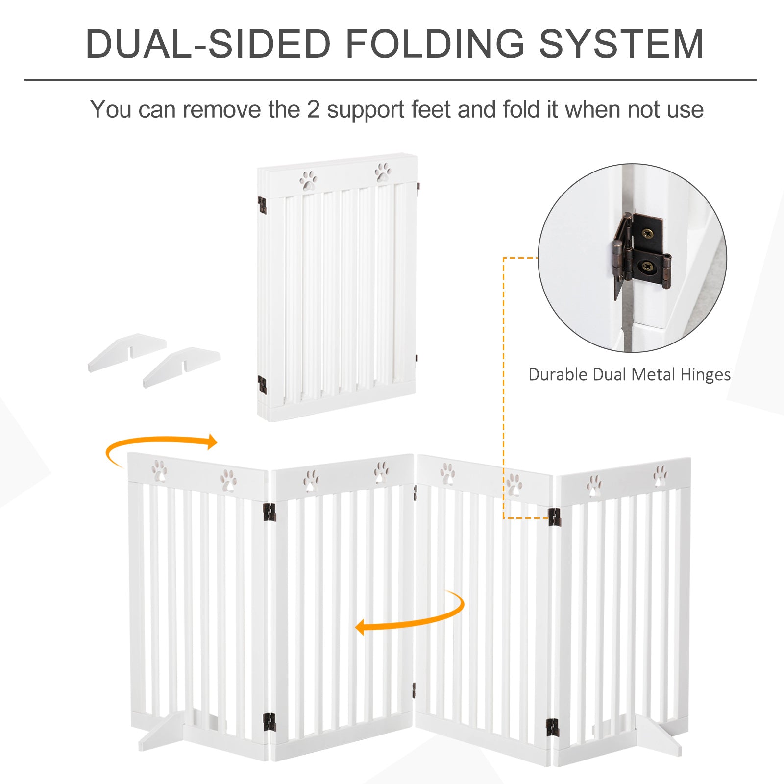 PawHut Wooden Pet Gate Foldable Freestanding Dog Safety Barrier w/ Support Feet 