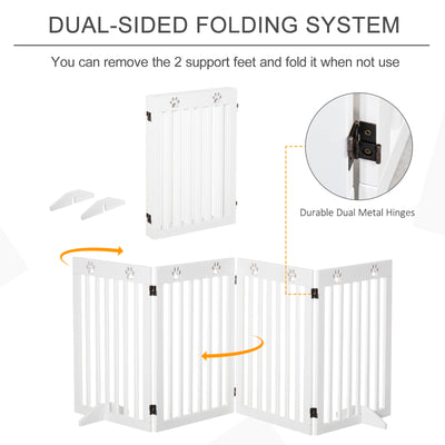 PawHut Wooden Pet Gate Foldable Freestanding Dog Safety Barrier w/ Support Feet 
