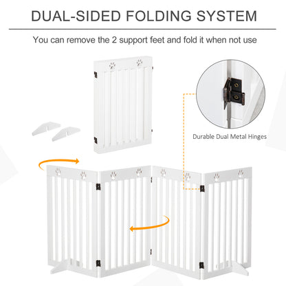 PawHut Wooden Pet Gate Foldable Freestanding Dog Safety Barrier w/ Support Feet 