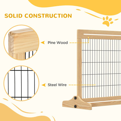 PawHut Freestanding Dog Gate, Foldable Pet Fence, Indoor Wood Barrier, Stair Gate with Support Feet, for Doorway, Hallway, Small and Medium Dogs, 69H x 104-183 cm, Natural Wood Effect 