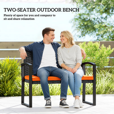 Outsunny Two-Seater Rattan Garden Bench - Orange 