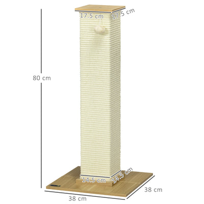 PawHut 80cm Scratching Post, with Toy Ball, Sisal Rope - White 