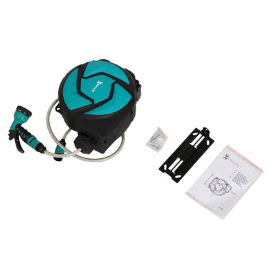 DURHAND 10m Garden Auto Hose Reel Wall Mounted Retractable 7 Patterns Spray Nozzle 