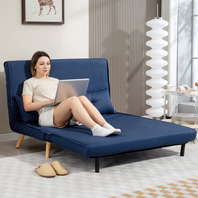 HOMCOM Two-Seater Linen-Look Sofa Bed - Dark Blue 
