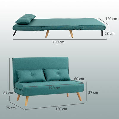 HOMCOM Two-Seater Linen-Look Sofa Bed - Green 