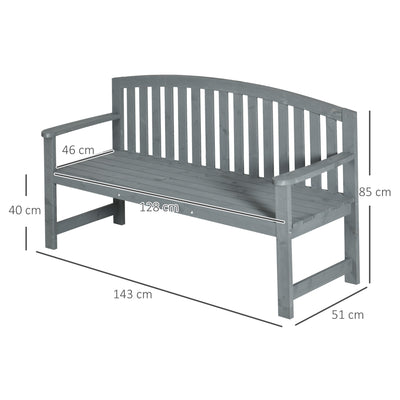 Outsunny 2 Seater Wooden Garden Bench with Armrest, Outdoor Furniture Chair for Park, Balcony, Grey 