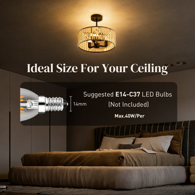 HOMCOM Crystal Ceiling Light, Semi Flush Mount Modern Crystal Chandelier Ceiling Light, E14 Base 3-Lights, Bulbs Not Included 