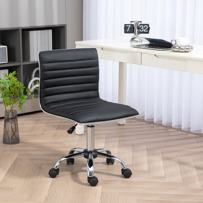 HOMCOM Adjustable Swivel Office Chair with Armless Mid-Back in PU Leather and Chrome Base - Black 
