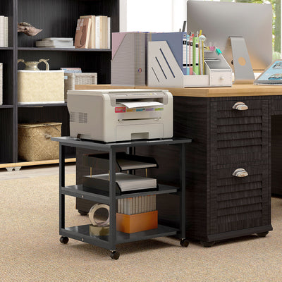 HOMCOM Three-Tier Steel Printer Stand, with Wheels - Black 