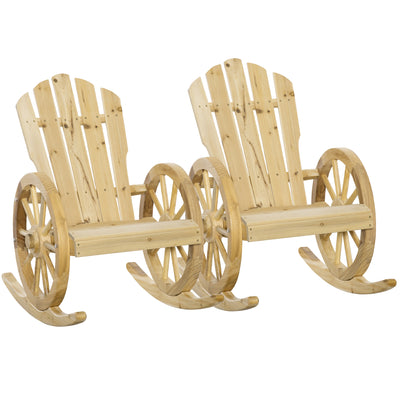 Outsunny 2 Piece Wooden Adirondack Rocking Chair Reclining Armchair Outdoor Garden Furniture Patio Porch Rocker - Natural 