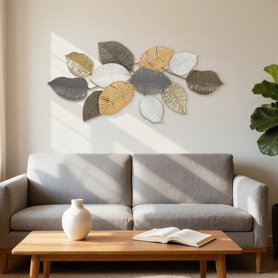 HOMCOM Metal Wall Art, Modern Hanging Wall Decor with Unique Leaf Design for Living Room Bedroom Entryway 