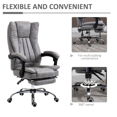 Vinsetto Home Office Chair Microfibre Desk Chair with Reclining Function Armrests Swivel Wheels Footrest Grey 