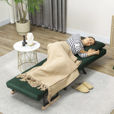 HOMCOM 4-in-1 Velvet-Feel Single Chair Bed, with Pillow - Green 