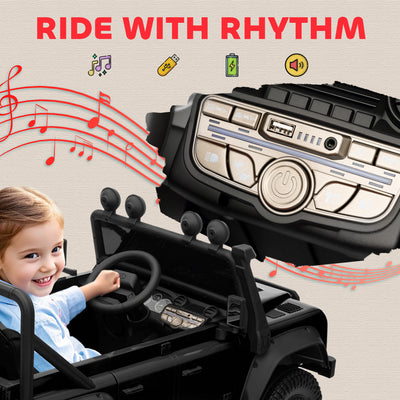 AIYAPLAY Kids Ride On Car with Remote Control, Music, Horn, 4 Spring Suspension Wheels, LED Lights for 3-5 Years Old, Black 