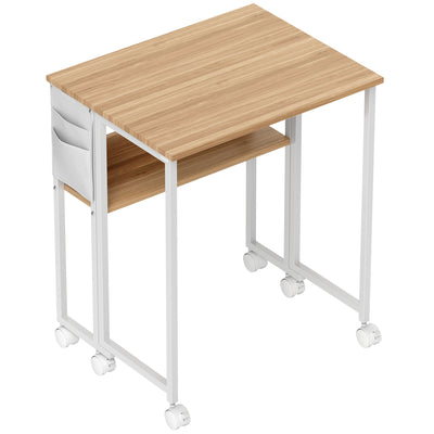 HOMCOM 63 cm Drop Leaf Writing Work Desk - Natural Wood Finish 