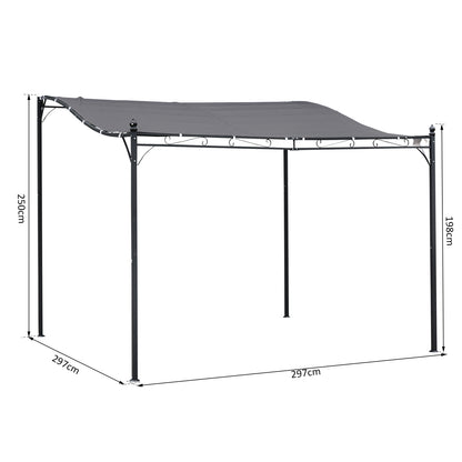 Outsunny 3x3m Freestanding Metal Wall Awning Canopy Grey 