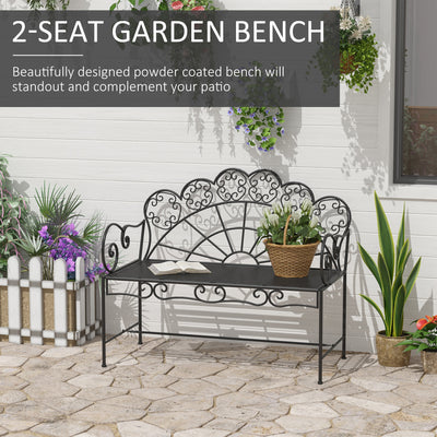 Outsunny Metal Garden Bench Loveseat with Slatted Seat, Black 