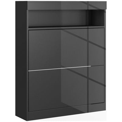 HOMCOM 16 Shoe Pair Storage Cabinet, with Flip Doors - High Gloss Black 