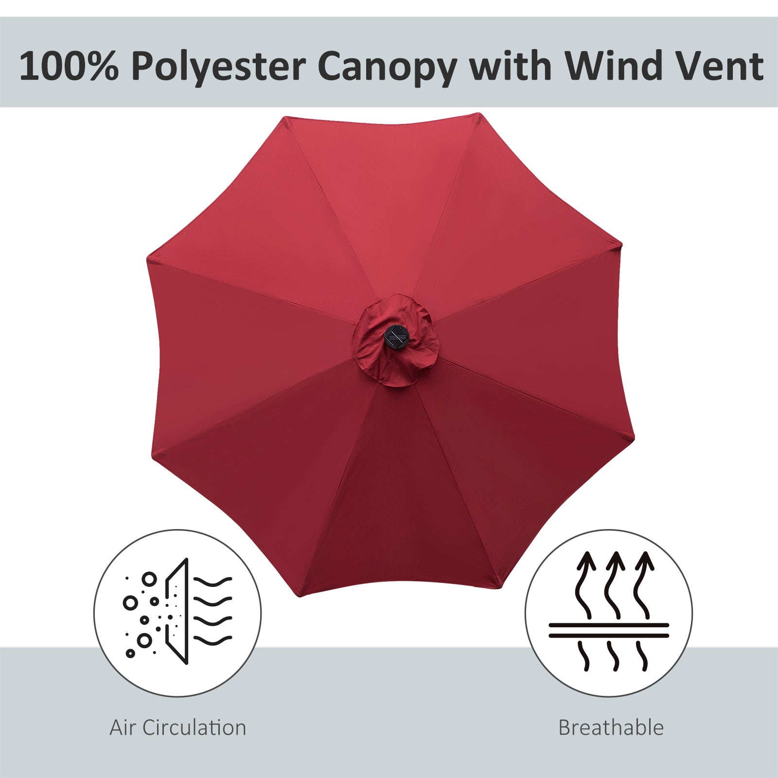 Outsunny 2.7m Patio Garden Umbrella Outdoor Parasol with Tilt Crank and 24 LEDs Lights (Red) 