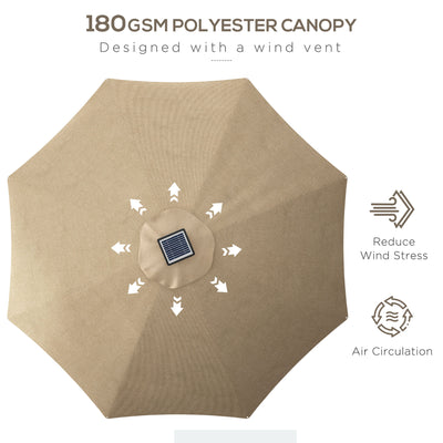 Outsunny 3m Parasol, with Solar-Powered LED Lights - Khaki 