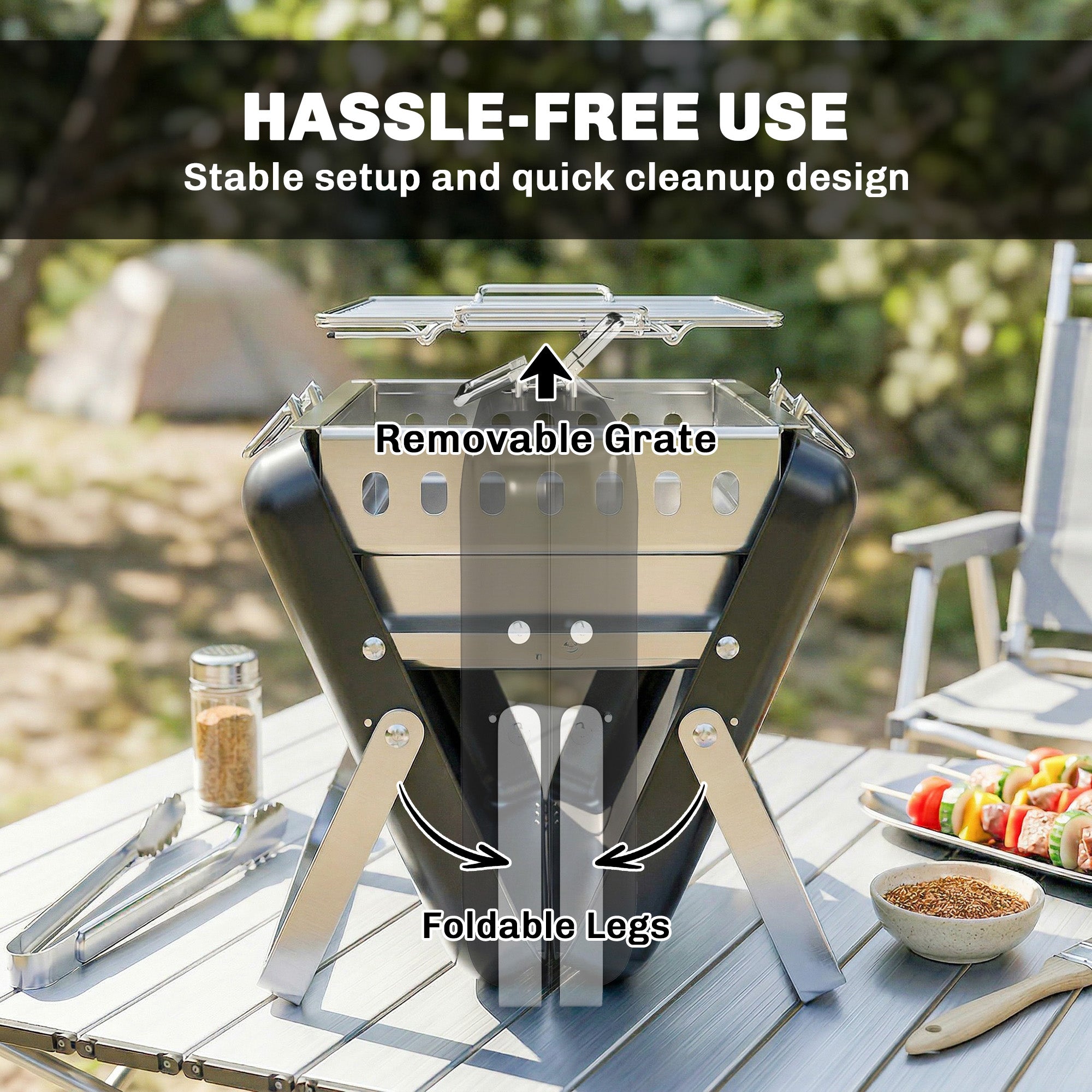 Outsunny Charcoal BBQ Grill Portable Stainless Steel Barbecue with Tilting Grate for Camping Picnic Garden Black 