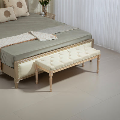 HOMCOM Vintage Wooden Bed End Bench - Cream White 