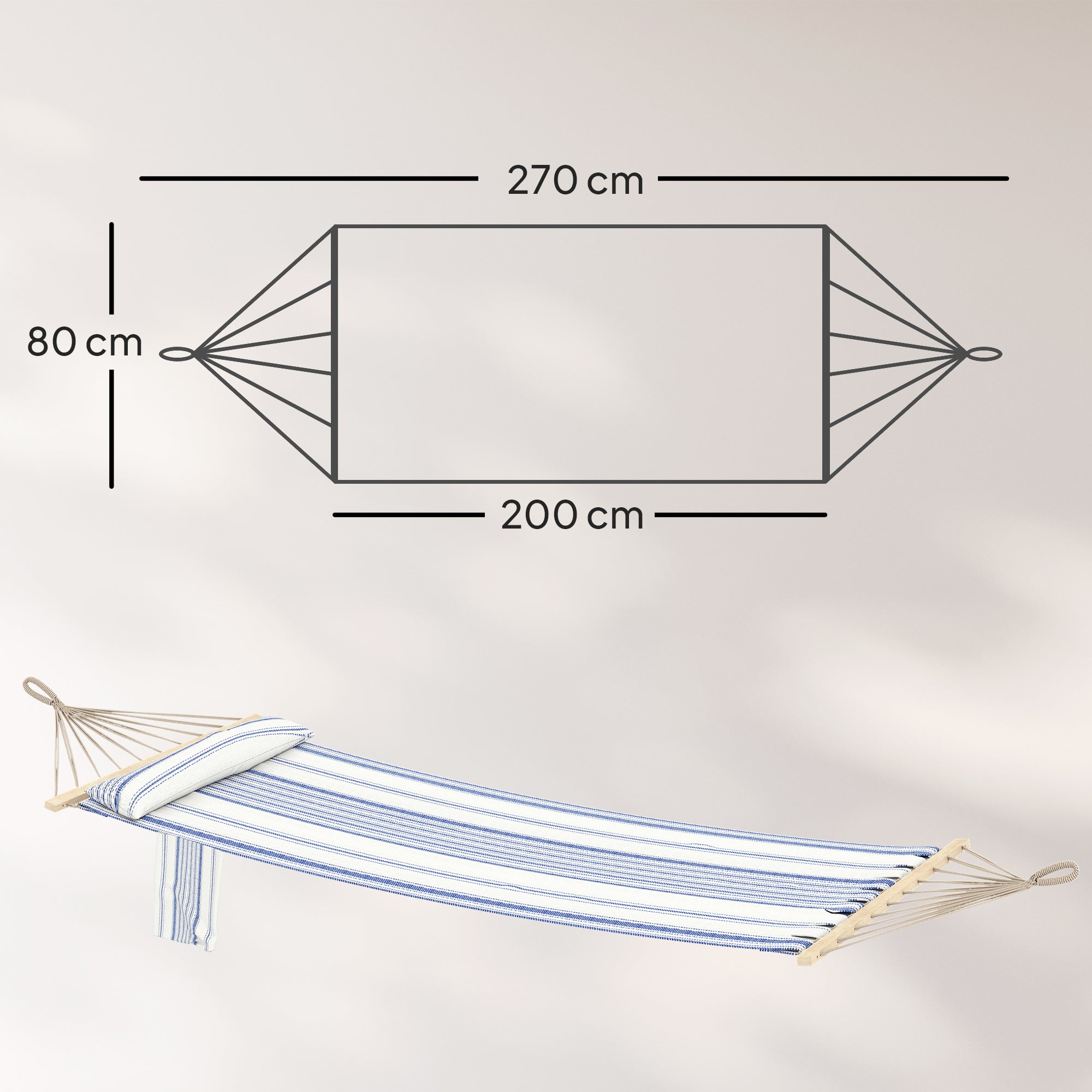 Outsunny Cotton Hammock, Soft Portable Swing Sleeping w/ Headrest & Side Pocket, Blue and White 