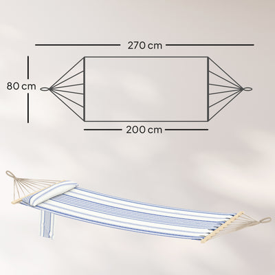 Outsunny Cotton Hammock, Soft Portable Swing Sleeping w/ Headrest & Side Pocket, Blue and White 