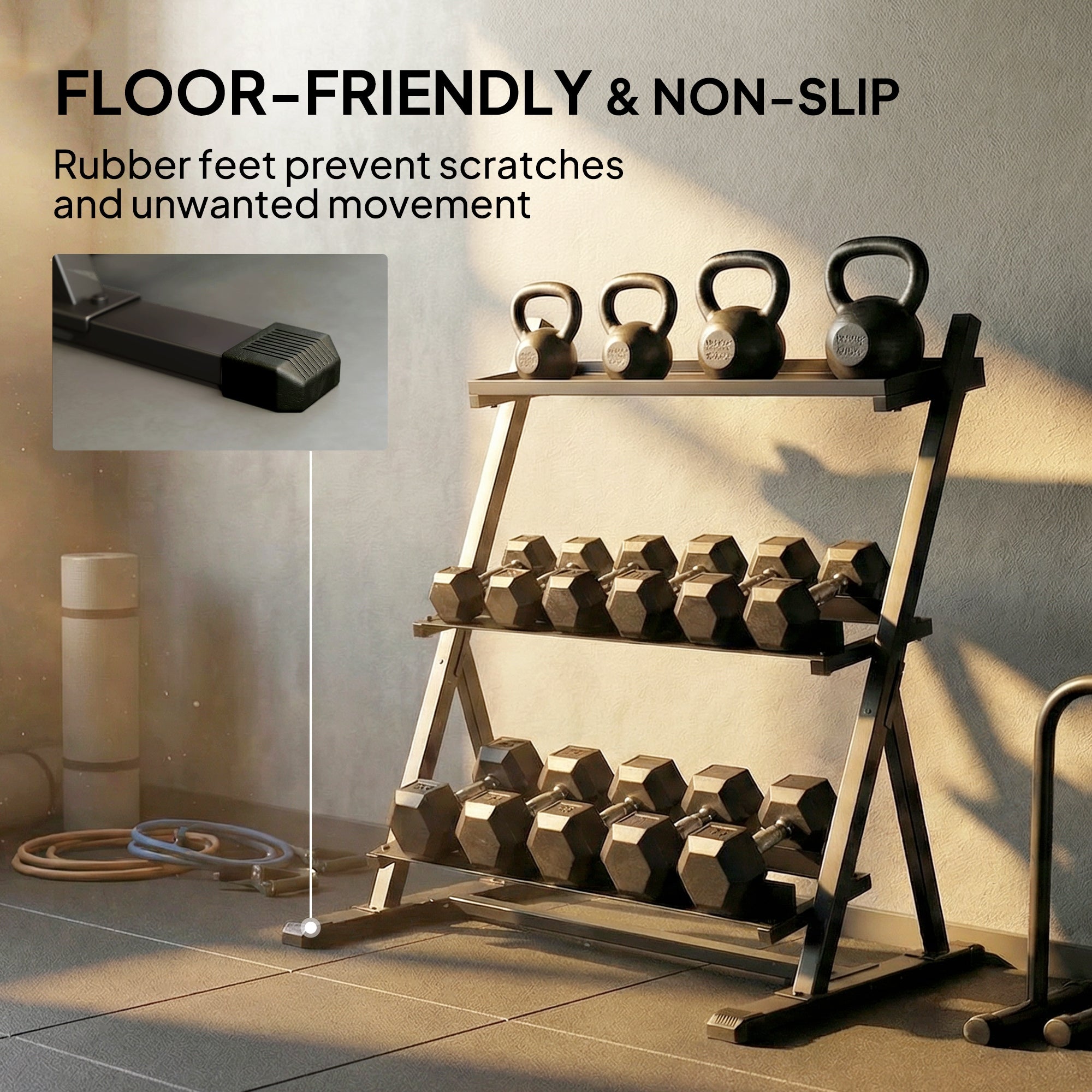 SPORTNOW 3-Tier Adjustable Dumbbell Rack, Heavy-Duty Weight Rack for Dumbbells, Kettlebells and Multiple Balls, Space-Saving Weight Storage Stand for Home Gym, 200 KG Capacity 