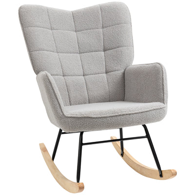 HOMCOM Berber Fleece Nursery Glider Rocker for Nursing, Wingback Rocking Chair for Living Room, Light Grey 