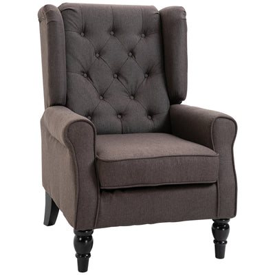 HOMCOM Retro Accent Chair, Wingback Armchair with Wood Frame Button Tufted Design for Living Room Bedroom, Brown 