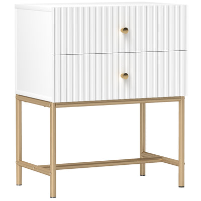 HOMCOM Elegant Two-Drawer Bedside Table - White 