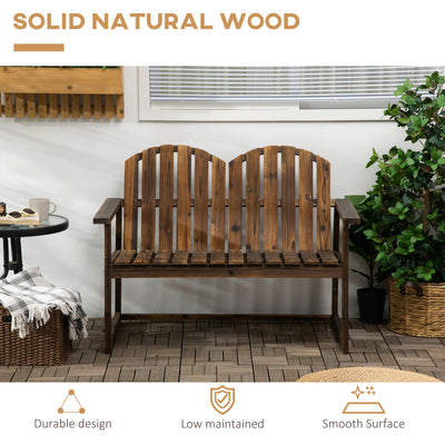 Outsunny Outdoor Wooden Garden Bench, Patio Loveseat Chair with Slatted Backrest and Smooth Armrests for Two People, for Yard, Lawn, Porch, Carbonised Finish 