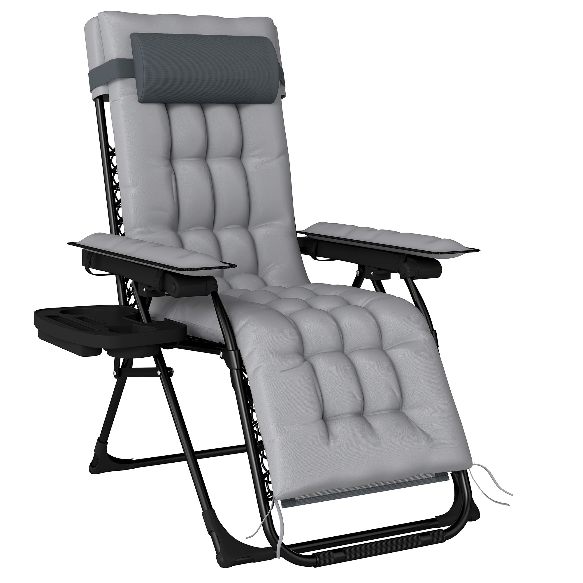 Outsunny Zero Gravity Chair, Folding Sun Lounger Reclining Garden Chair with Arm Pads, Cushion, Cup Holder, Headrest, Light Grey 