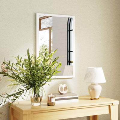 HOMCOM Wall Bathroom Mirror, 60 x 40 cm Wall-Mounted Mirror for Living Room, Bedroom, Hallway, White