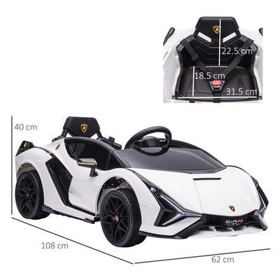 HOMCOM Lamborghini Sian Licensed 12V Kids Electric Ride On Car 2 Motors Toy Car with Remote Control Music Lights MP3 for 3-5 Years White 
